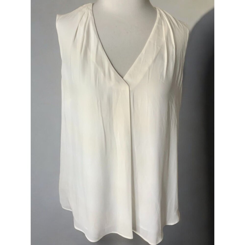 White House Black Market Ivory V-Neck Blouse - Picture 2 of 7